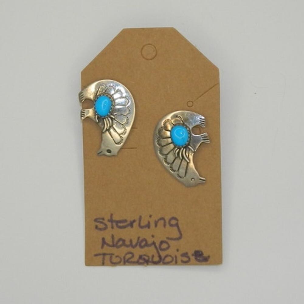 Navajo "Spirit Bear" Sterling Silver Turquoise Post Earrings